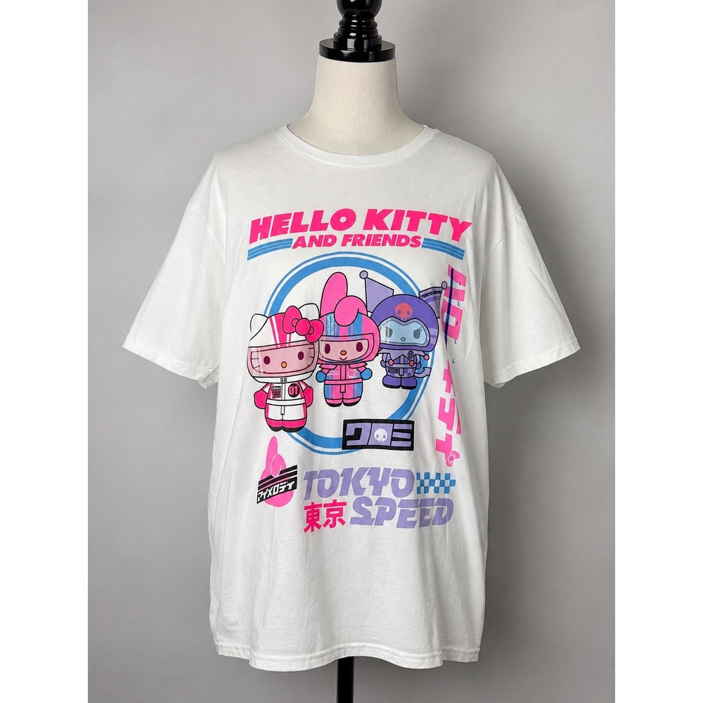 Sanrio Hello Kitty and Friends Tokyo Speed Graphic T-Shirt White Large My Melody